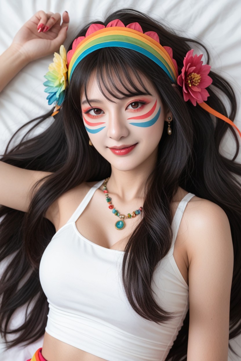 Colorful Maori Wristbands, Detailed, Legs Spread 아시아 AI 포르노