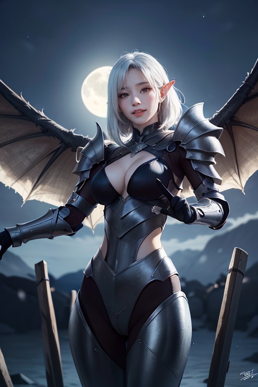 Black Plain Background, Big Demon Wings, Moonlight AI Porn