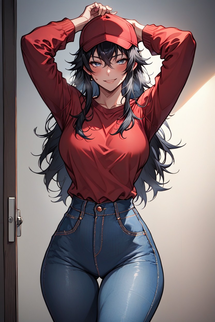Standing In Doorway, Seductive Eyes, Dark Background Hentai AI Porn
