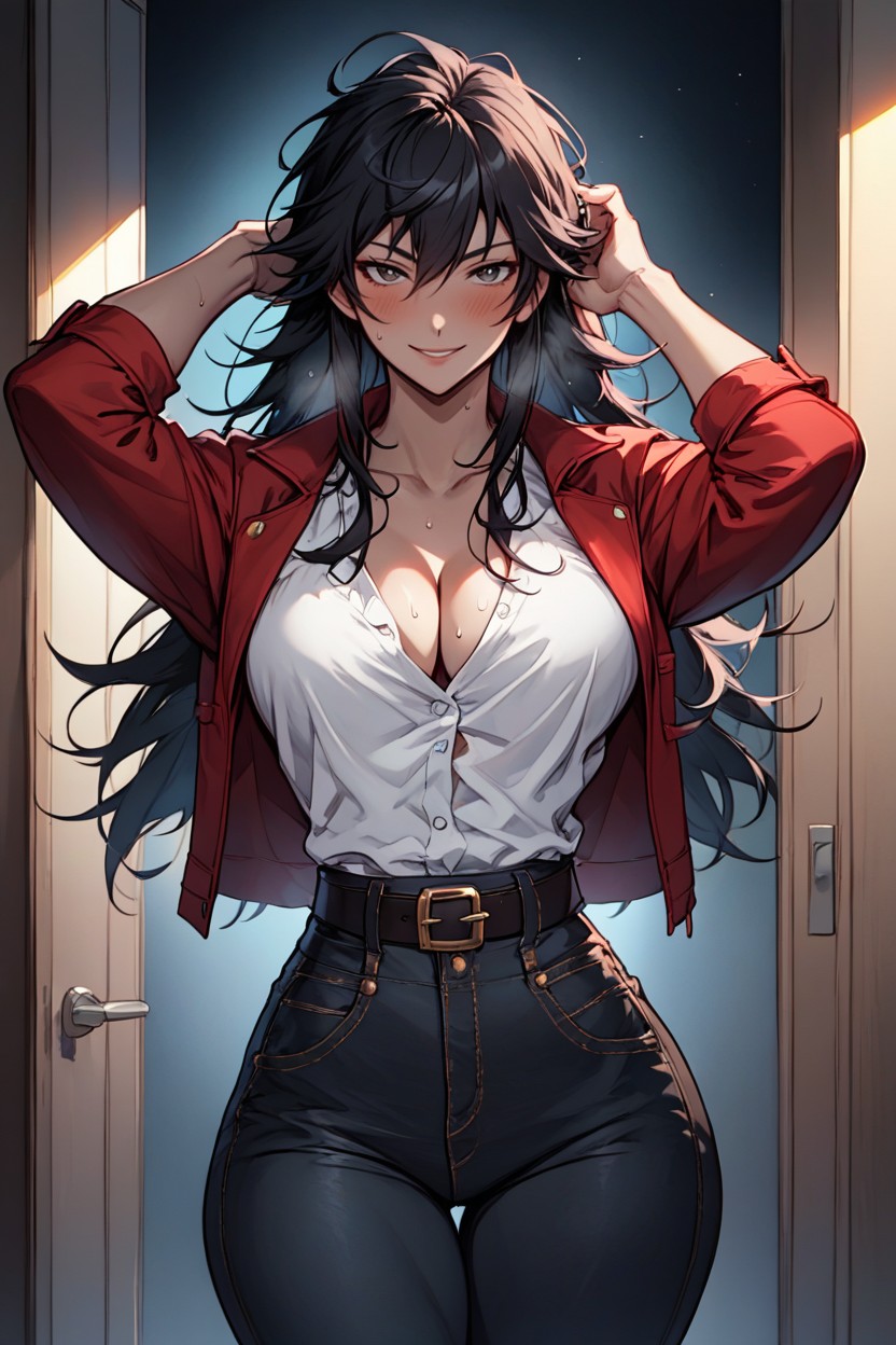 Front View, Standing In Doorway, Blush Hentai AI Porn
