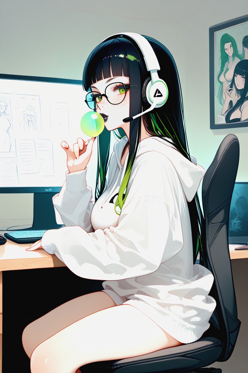 Oversized White Hoodie, Large Head, Drawing Hentai AI Porn