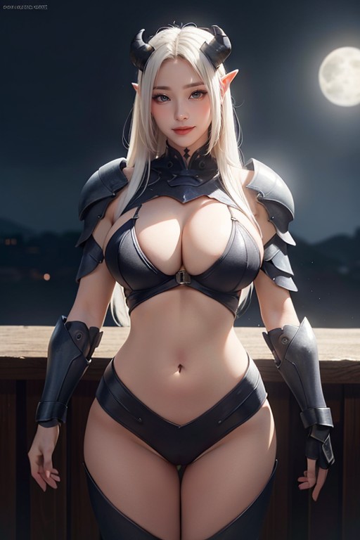 Massively Wide Hips, Large Breasts, White Hair AI Porn