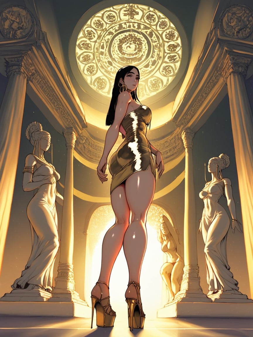 25+, Identical Face On Woman And Statue, Long Black Hair AI Porn