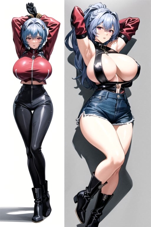 Heart Choker Detail At The Neckbold Cleavage, Blue Eyes, Full Body Focus Hentai AI Porn