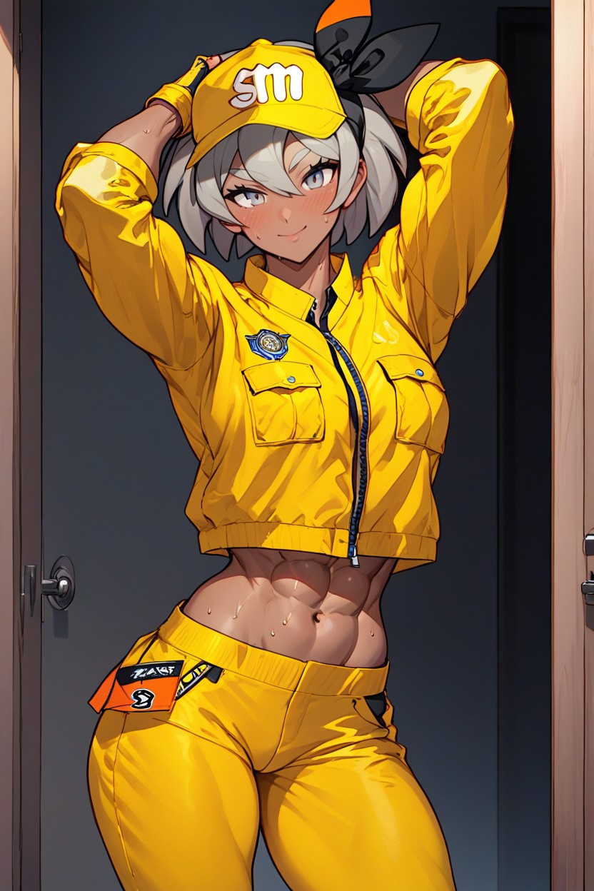 Full Sleeve, Anime Style, Yellow Fingerless Gloves Hentai AI Porn