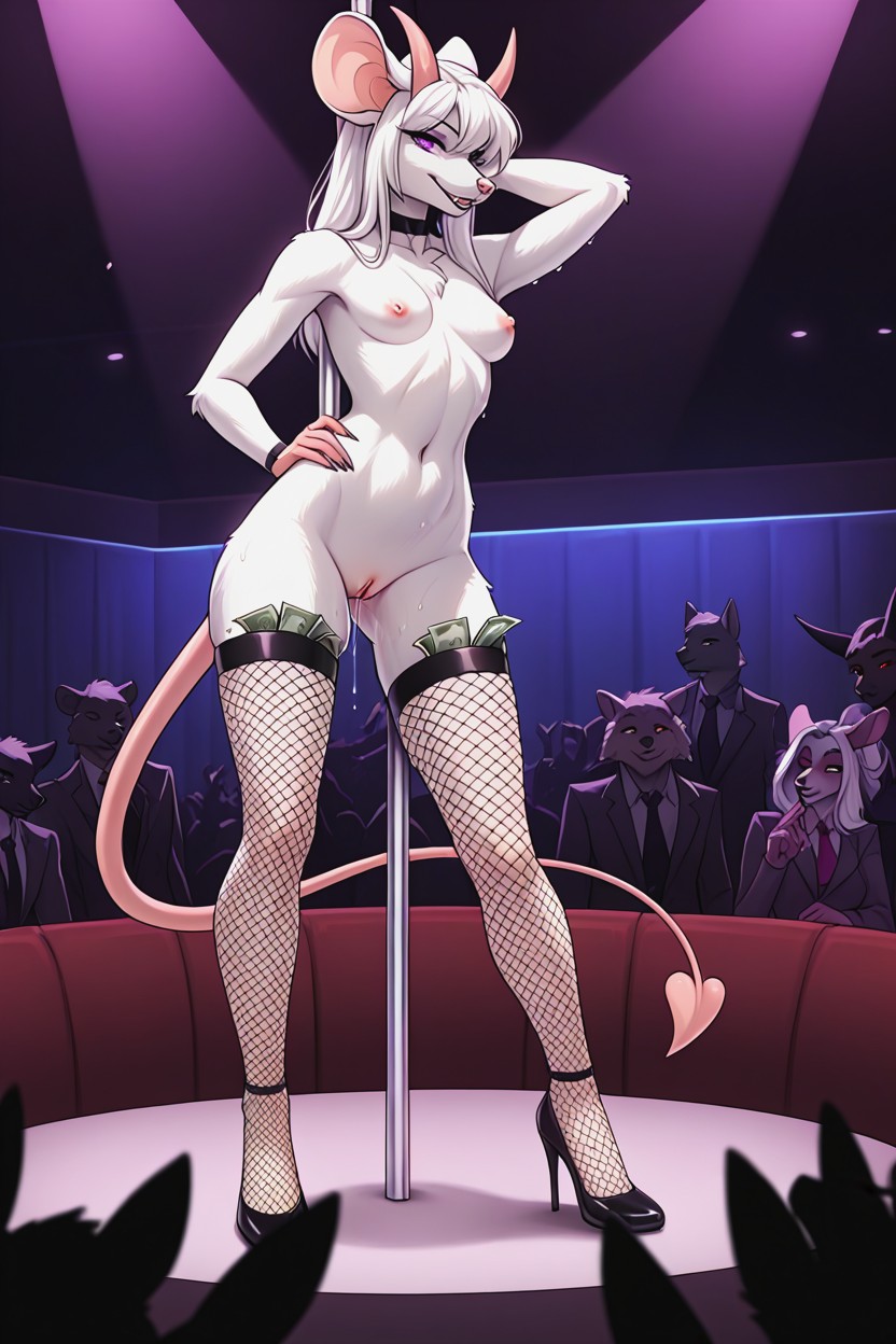 A Long Tail, Pole Behind Back, Striptease Furry AI Porn