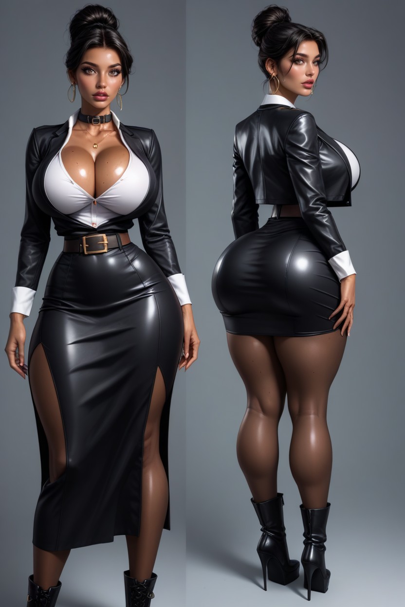 Bending Legs, Dark Pantyhose, Caret Haircut AI Porn