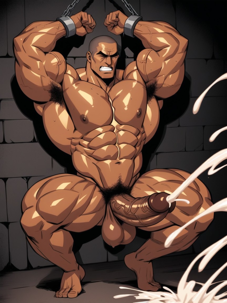 Extremely Sweaty, Arms Up, Clenched Teeth AI Gay Porn
