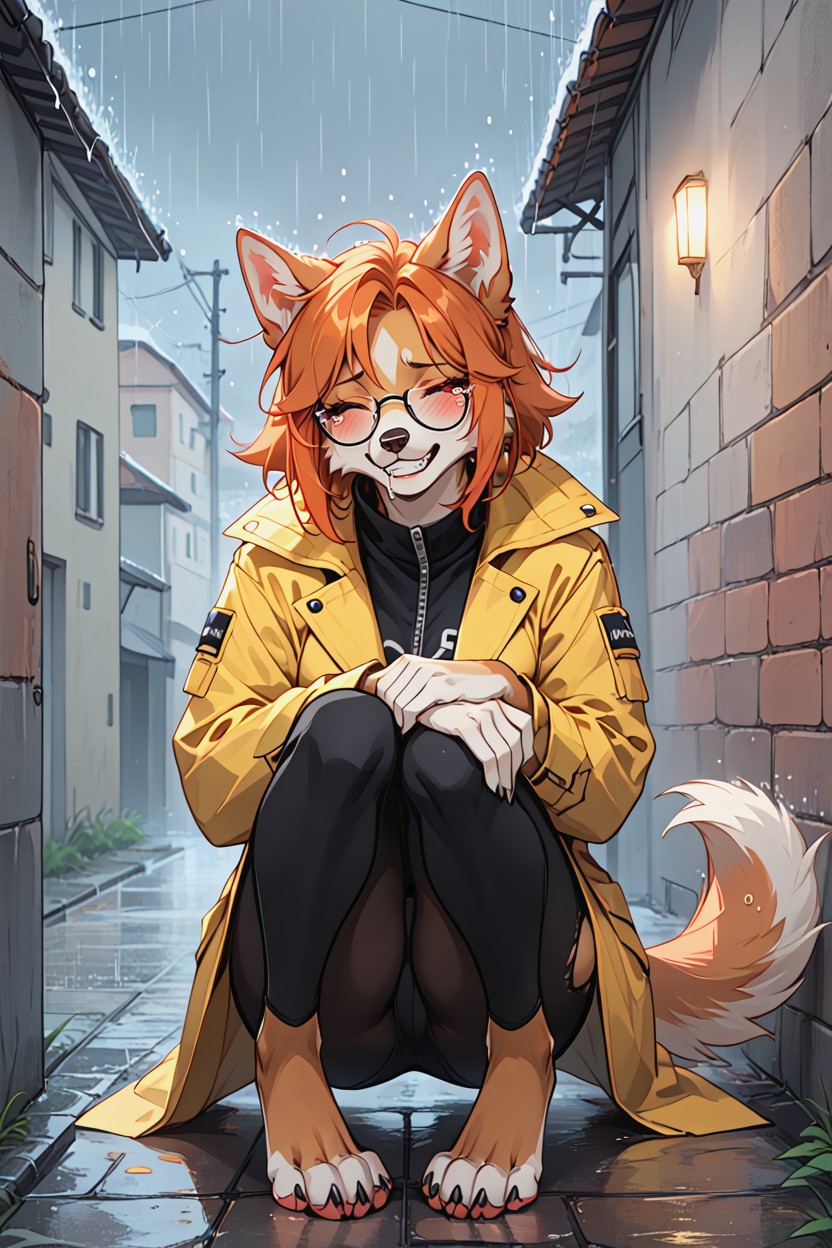 기쁜 눈물, Full Body, White Underfur 퍼리 AI 포르노
