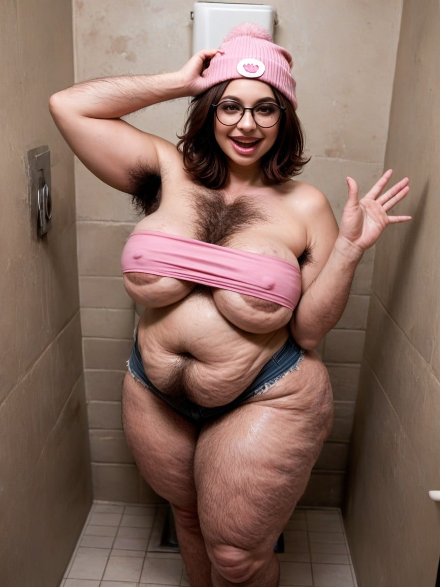 Extremely Large Ass, Absurdly Hairy Chest, Black Round Glasses AI Porn