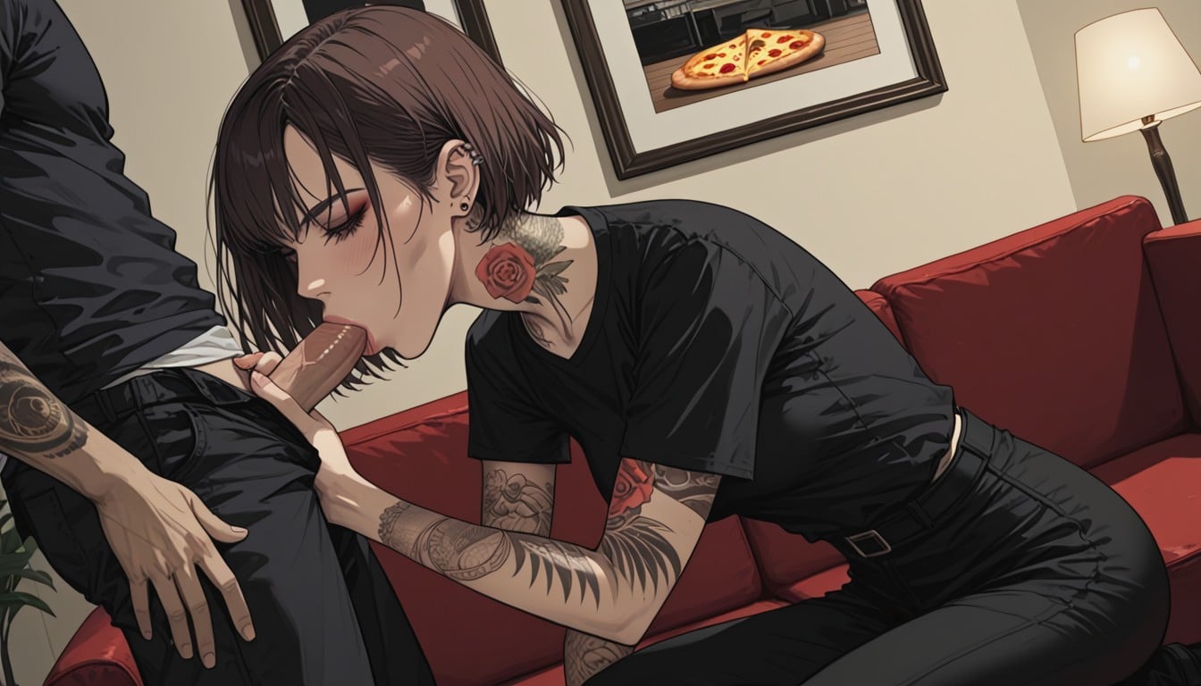 Tattoos On Arms, Top Down, Pizza Delivery Woman Hentai AI Porn