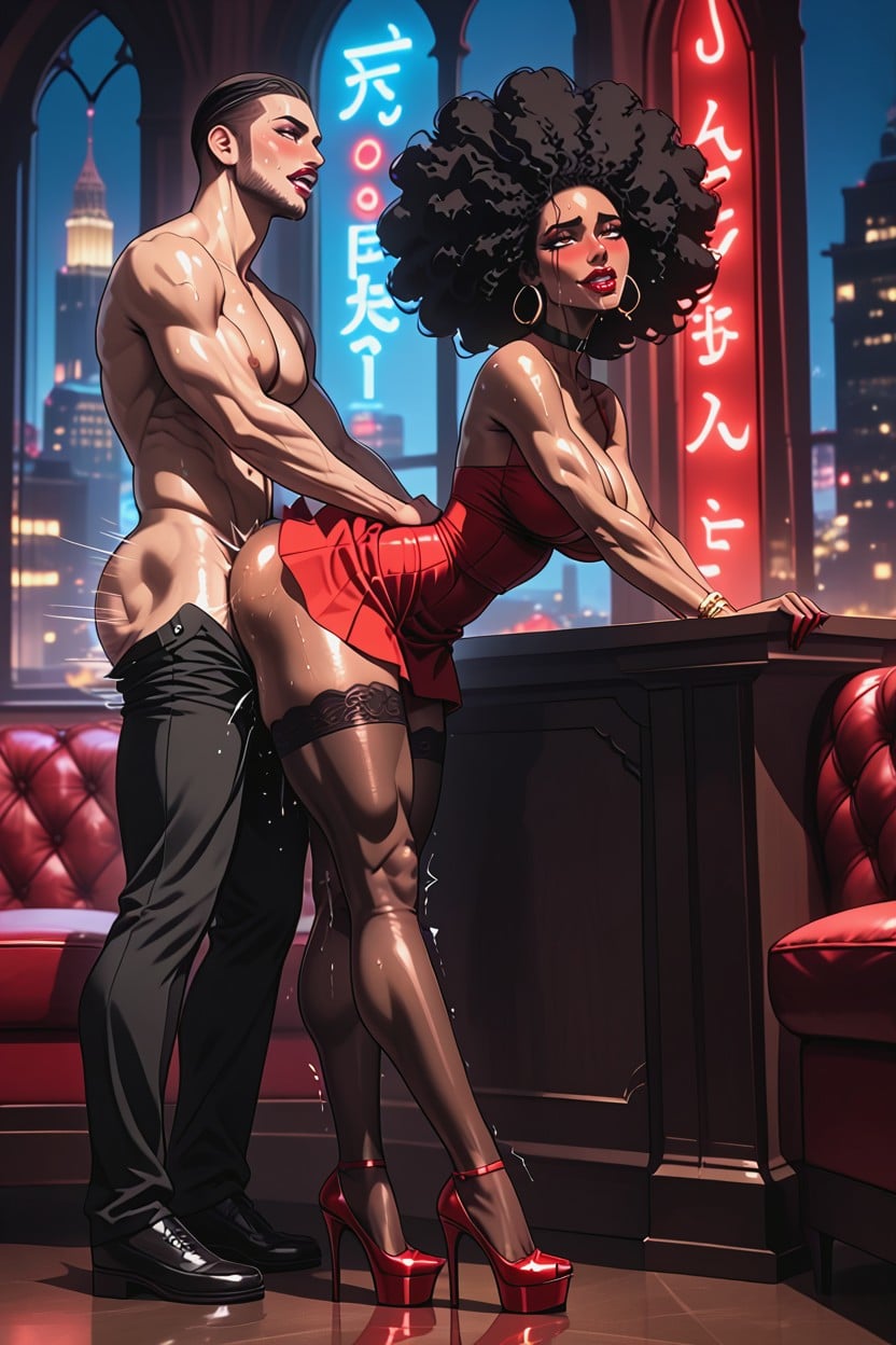 Penthouse, Afro, Red Lipstick Hentai AI Porn