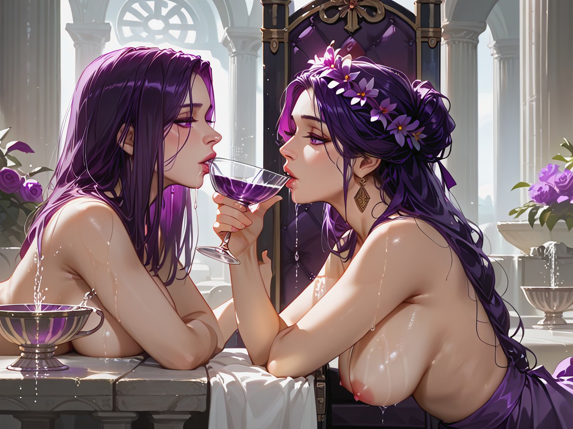 Spit Line, Spitting In Cup, Purple Juice In Cup Hentai AI Porn