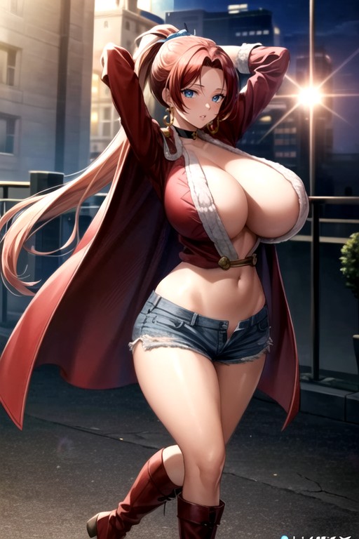 Large Breast, Low Rise Denim Shorts, Saggy Breastsbig Nipplesbig Areolaswide Hips Hentai AI Porn