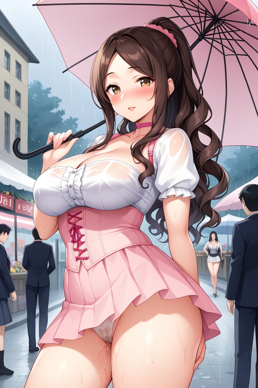 Corset, Curly Hair, Pink Choker Hentai AI Porn