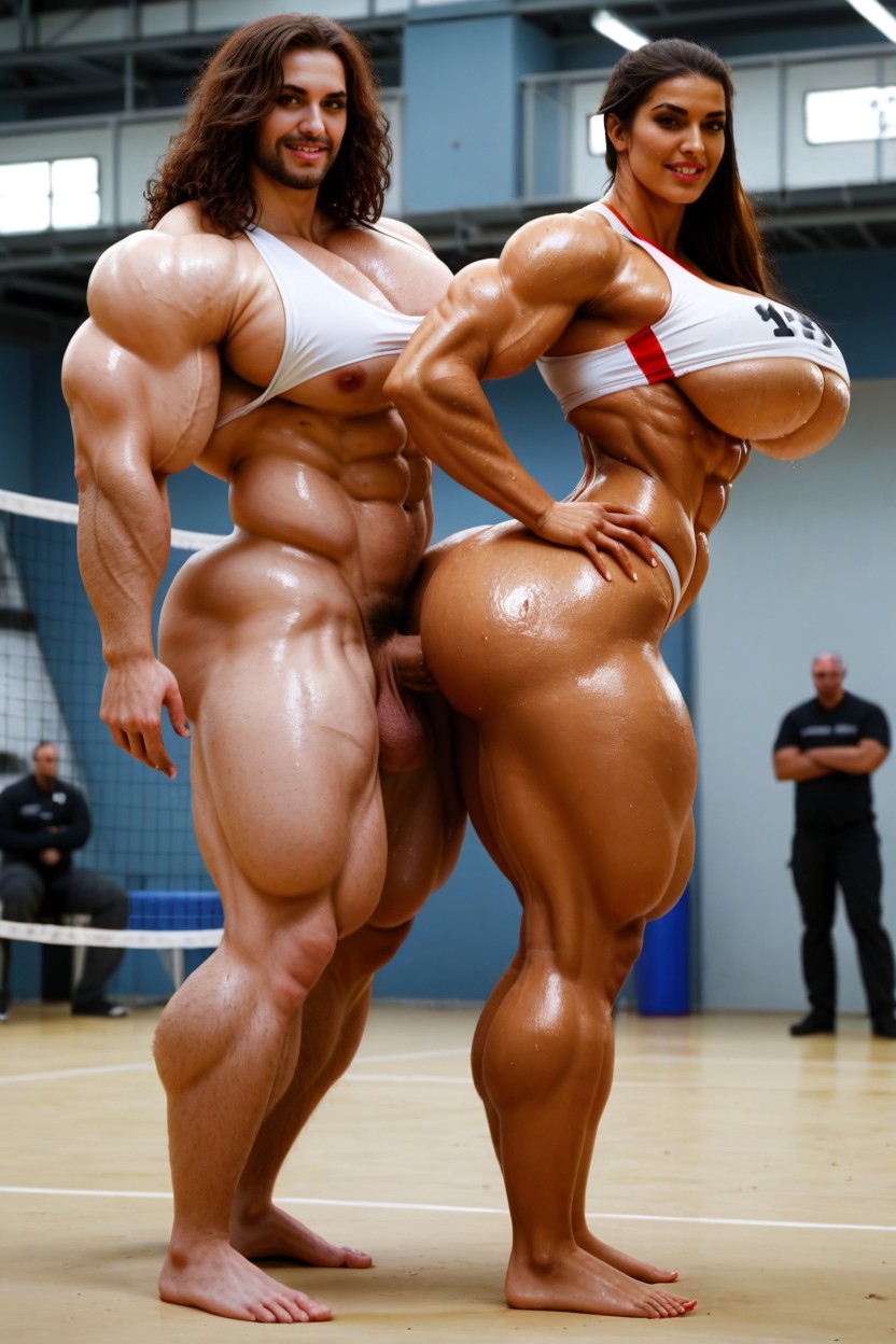Best Detailed Hair, Muscular Woman, One Normal Sized Woman With Gigantic Ass AI Porn