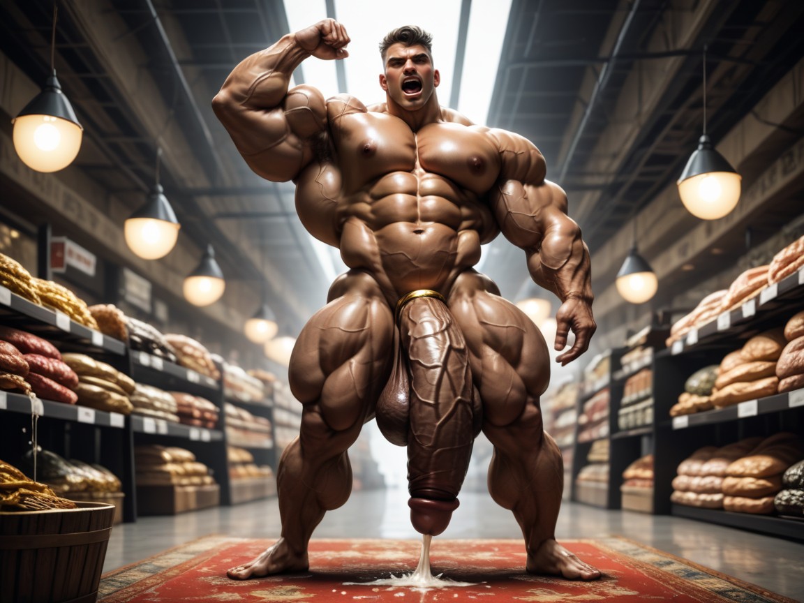 Thick Chevron Moustache, Bara Pectorals, Naked Arab Male Bodybuilder Porno gay IA