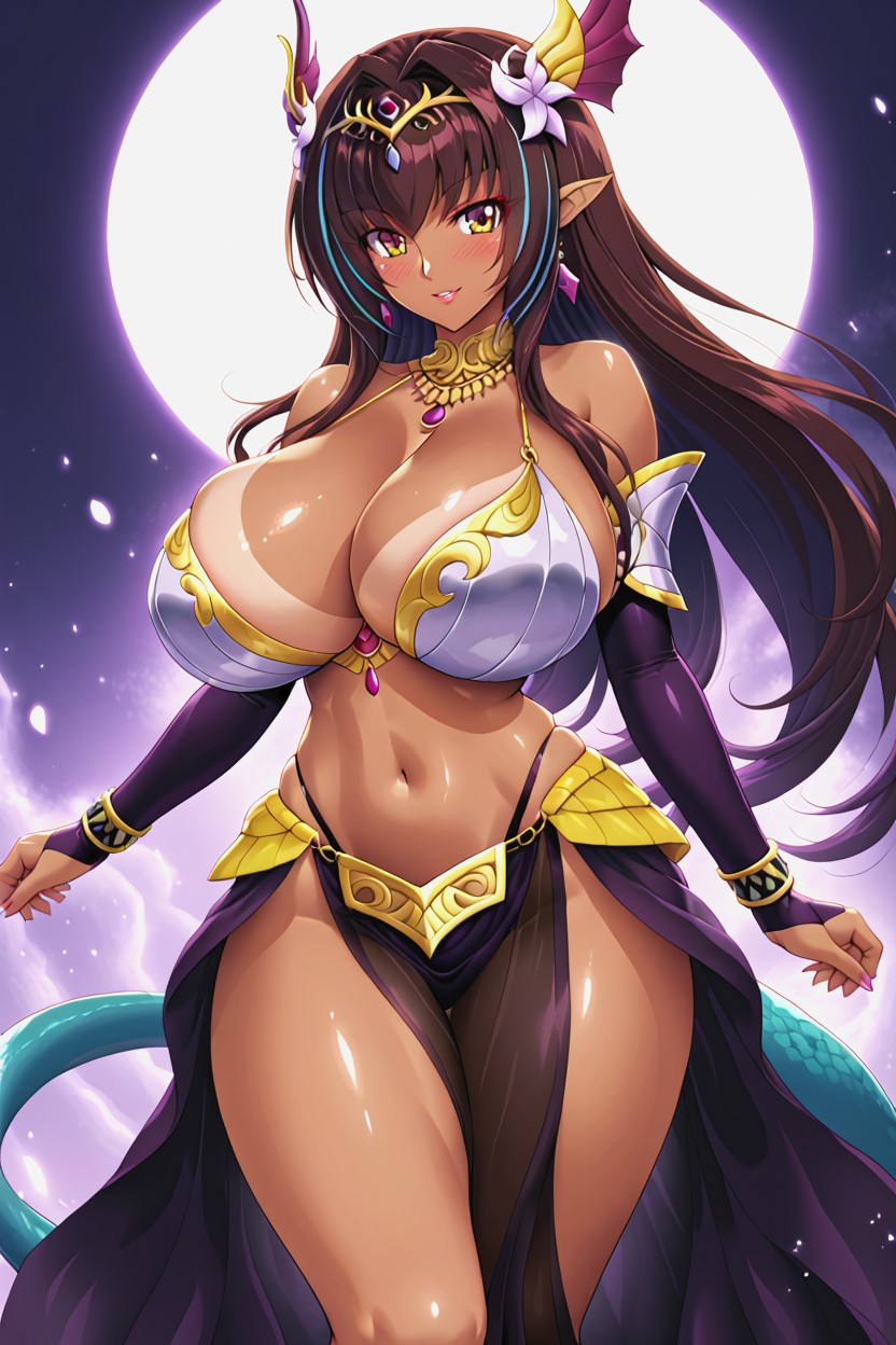 Dark Brown Ebony Skin On Upper Arms, Huge Fish Wings, Straight Hair Hentai AI Porn