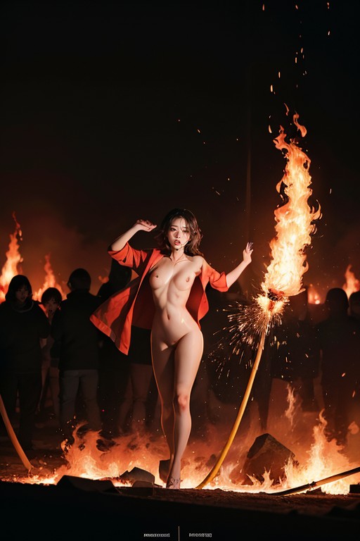 사무라이, Firebreathing Fire, Fire Coming Out Of Mouth 아시아 AI 포르노