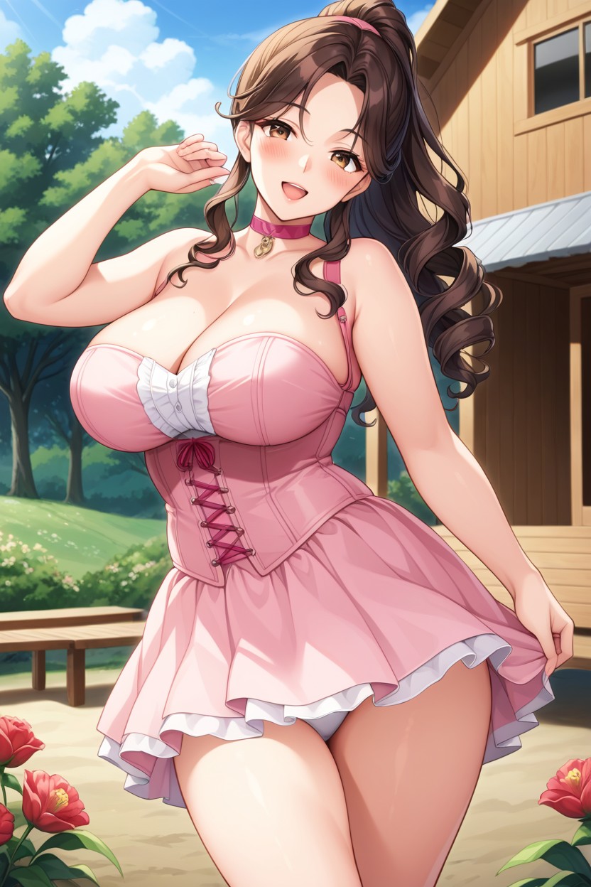 Playful Pose, Happy, Brunette Hentai AI Porn