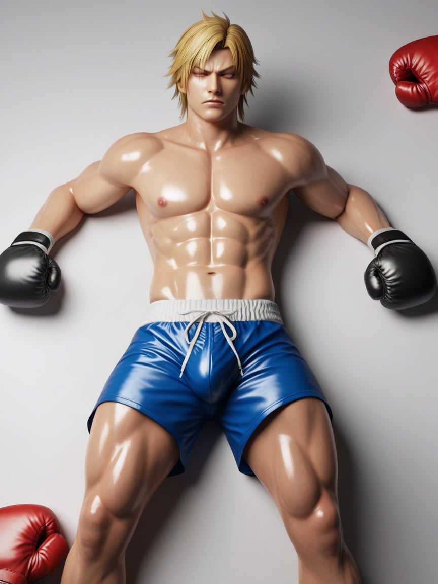 Laying, Knocked Out Closed Eyes, Boxing Trunks AI Gay Porn