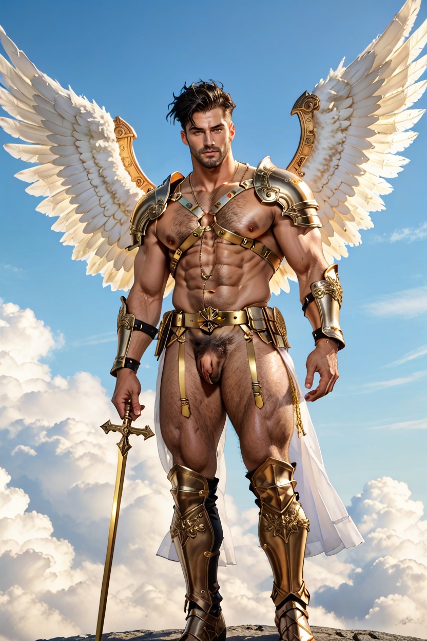 Armor Dont Cover Pussy Hairy Body, 25+, Grabbing Golden Bow In Hand AI Gay Porn