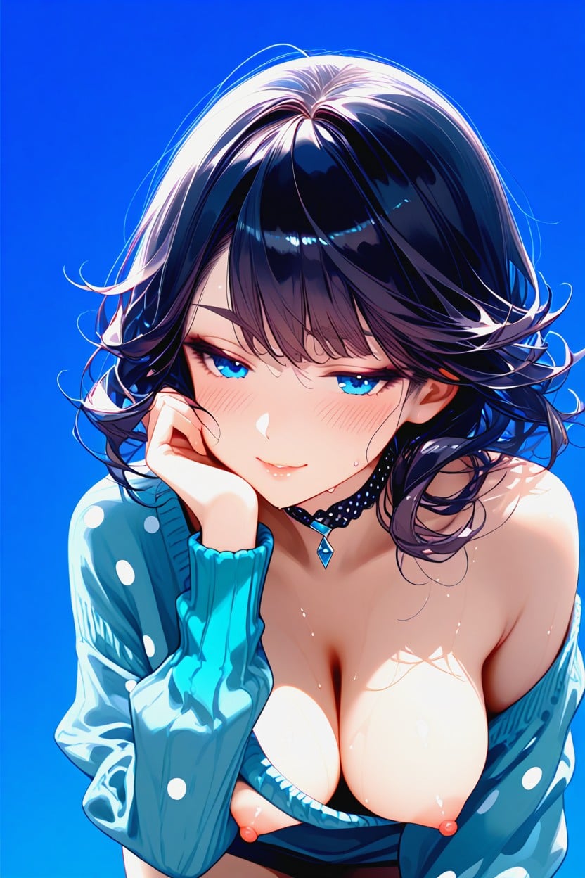 Anime Character, Nipples Visible, Leaning Forward Hentai AI Porn