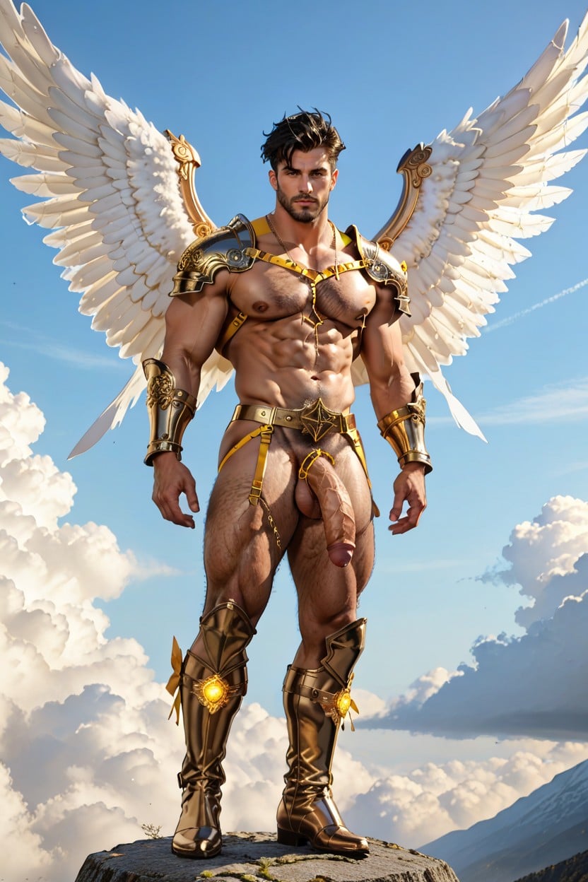 Wearing Revealing Golden Armor, Cupid, All Accesories Are Golden AI Gay Porn