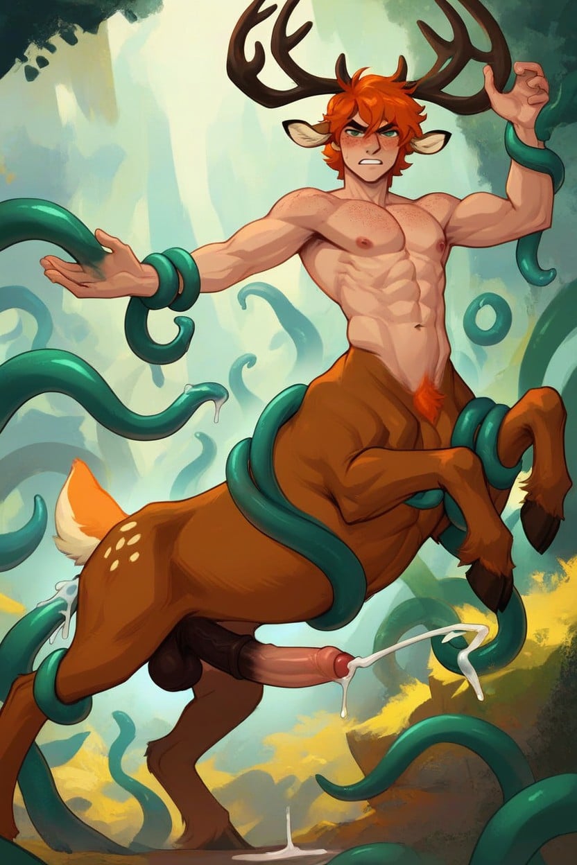 Dark Green Tentacles, Full View, Golden Hour AI Gay Porn