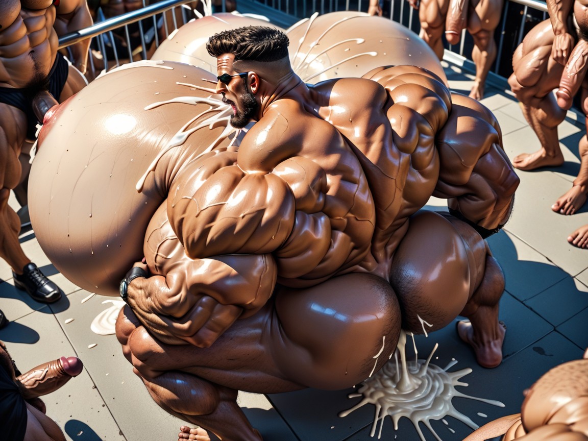 Many All Naked Gay Men Having Rough Sex, Mouth Agape, Big Pecs AI Gay Porn