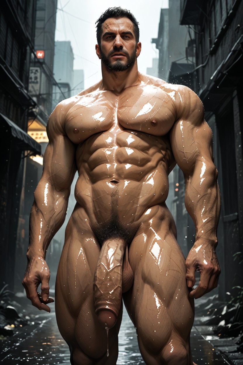 Noir, Huge Pecs, Sweaty AI Gay Porn