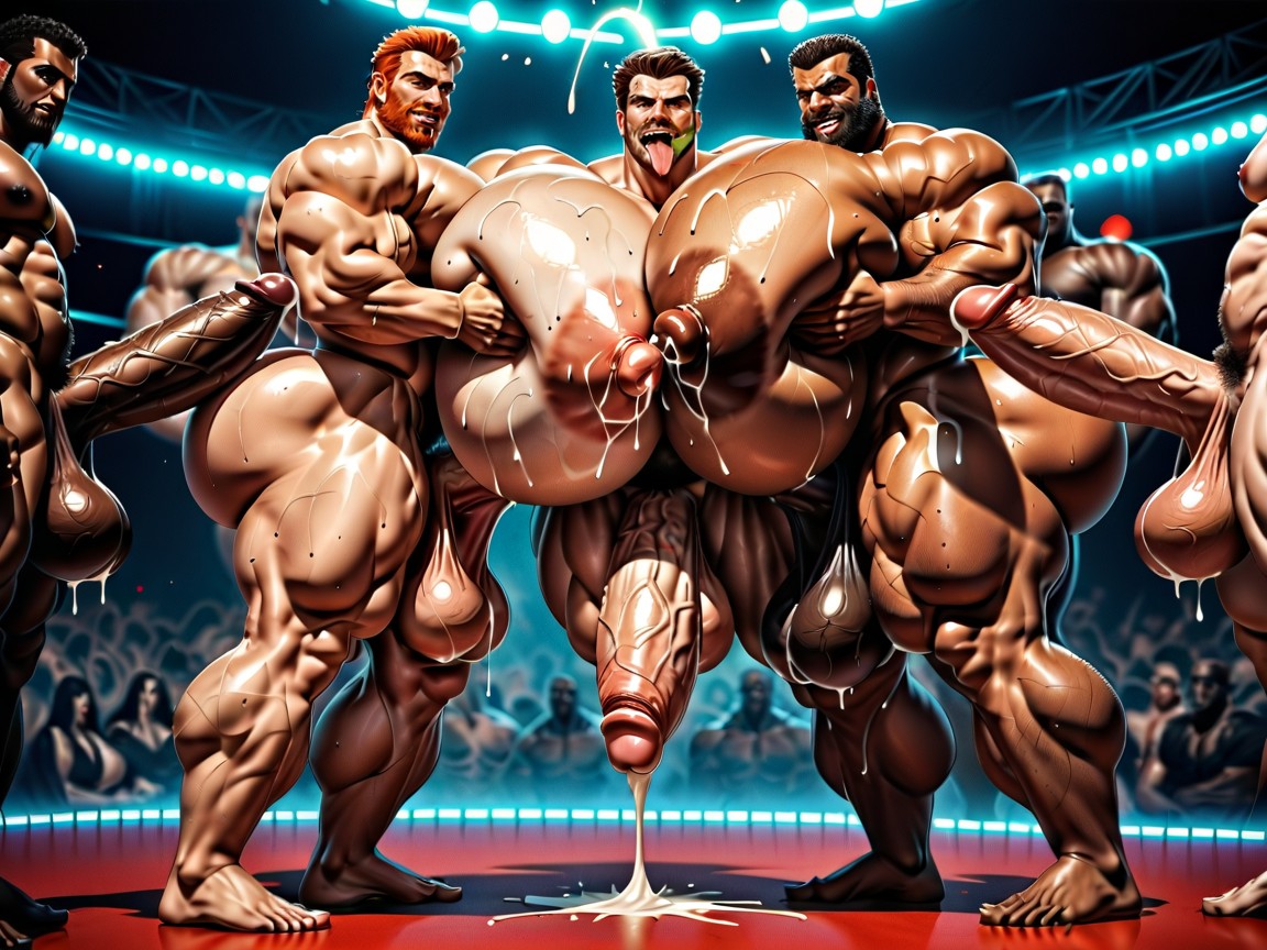 Oiled Skin, Arms Behind Back, Both Boobs Getting Sucked Hard AI Gay Porn