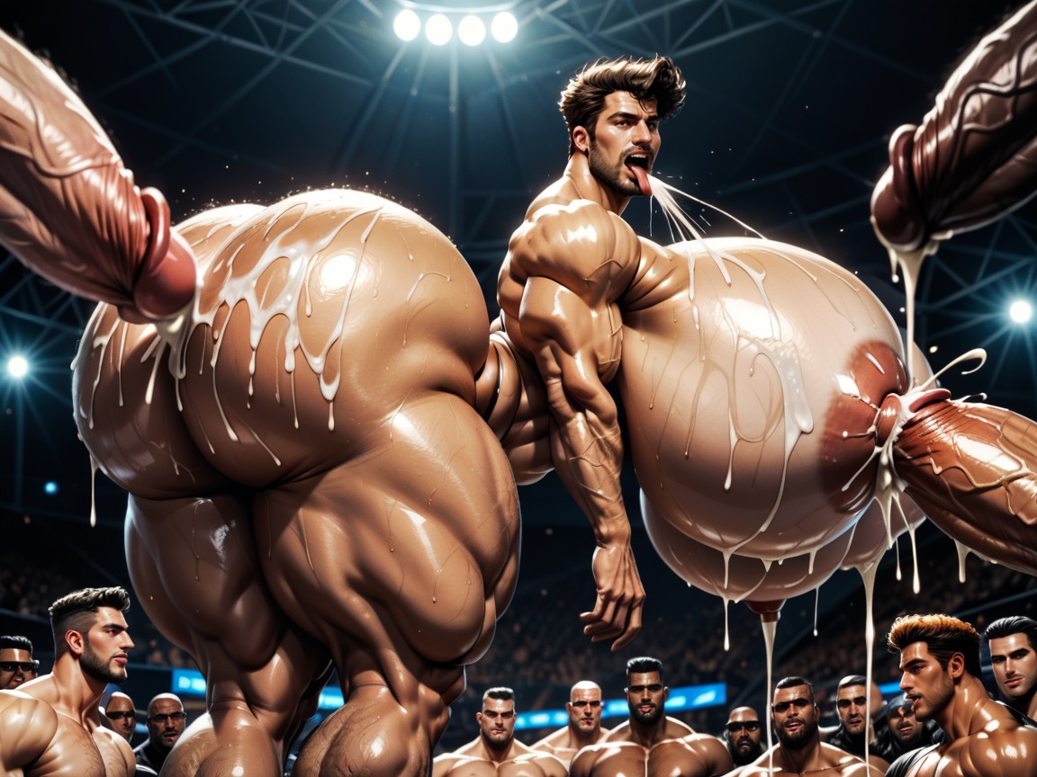 Detailed Massive Muscles, Hyper Massive Ass, Mouth Agape AI Gay Porn