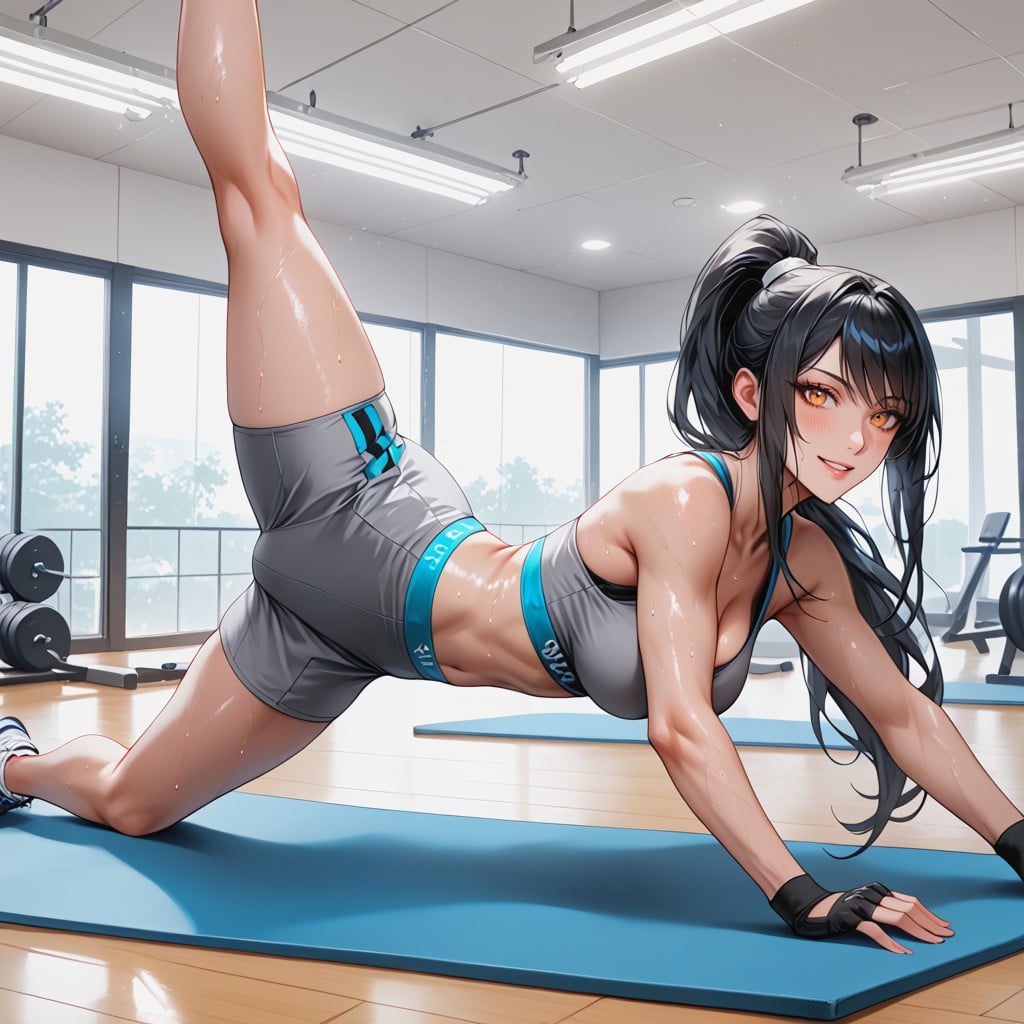Doing A Yoga Pose On Mat, Colorful Exercise Balls, Seductive Smile Hentai AI Porn