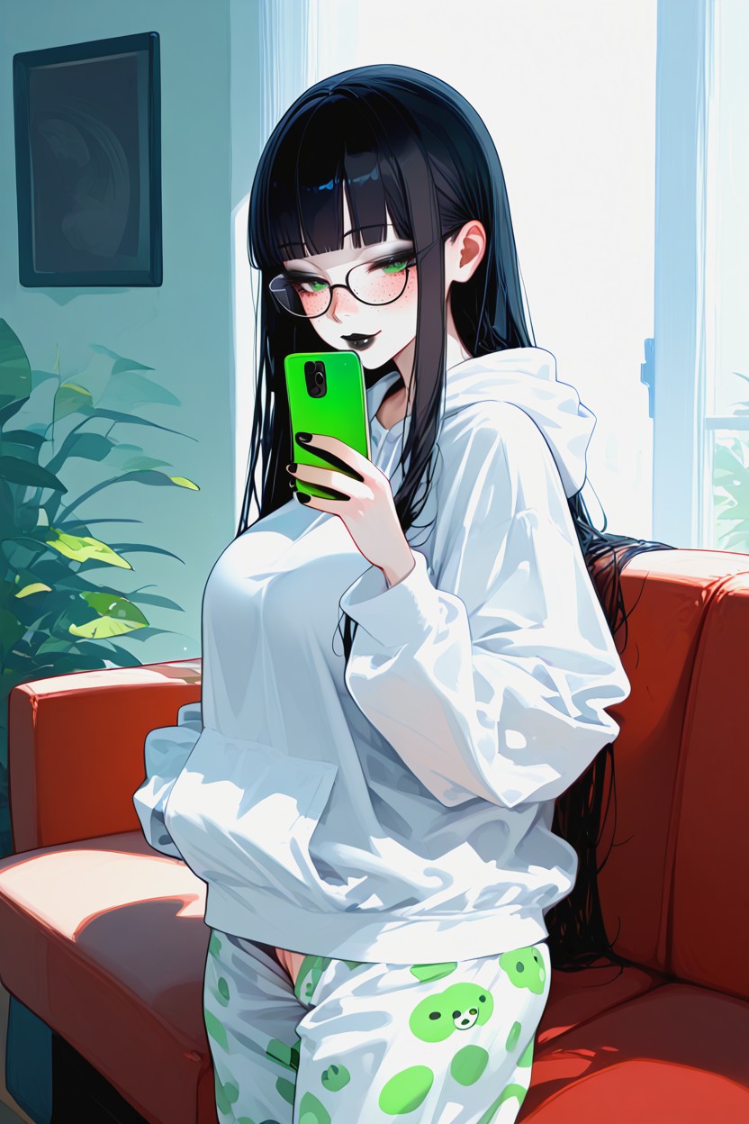 Rounded Breast, Solo, Vibrant Green Eyes Hentai AI Porn