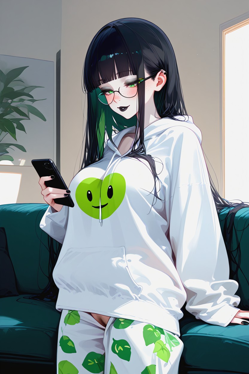 Holding Phone, Body Blush, Normal Vulva Hentai AI Porn
