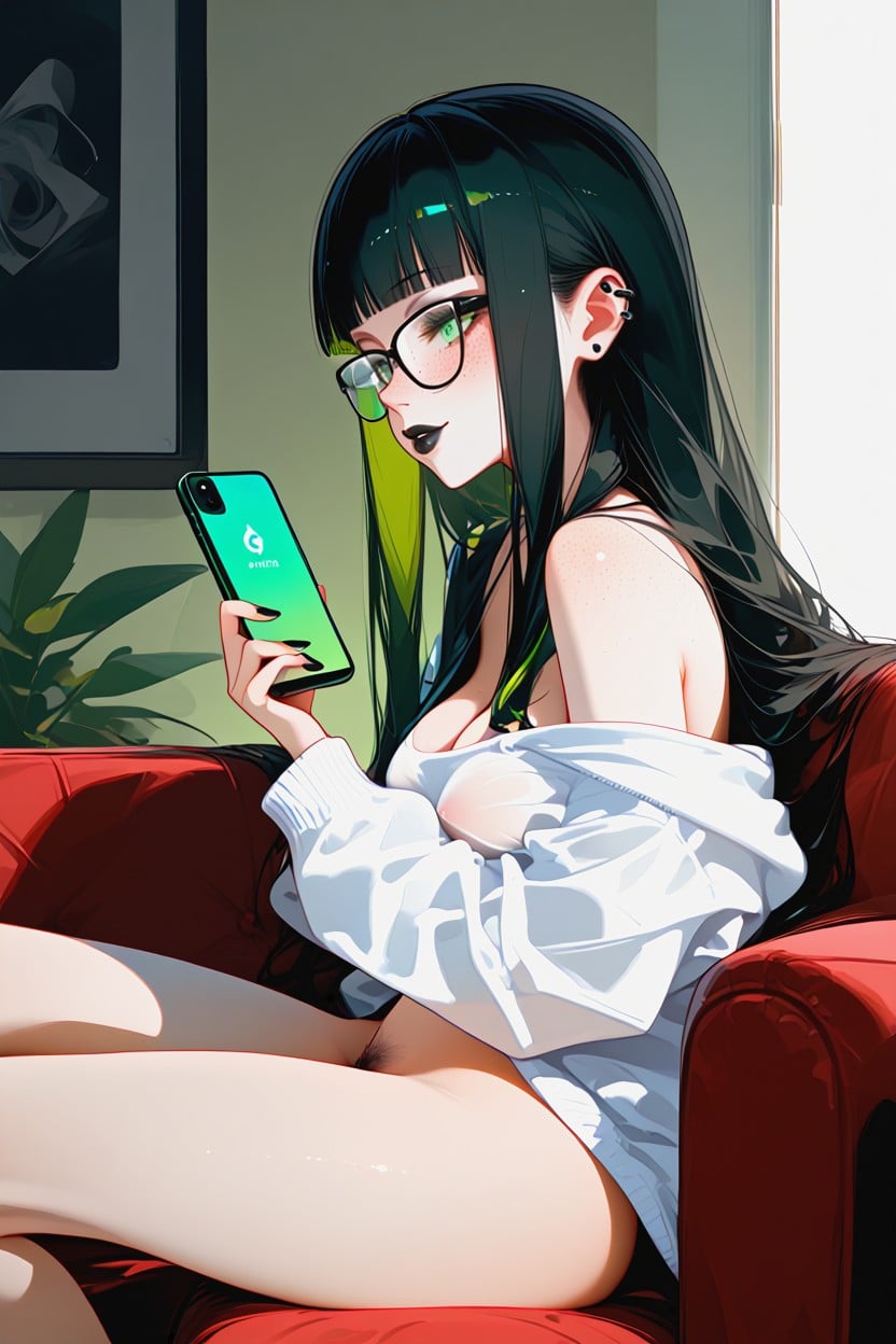 Solo, Visible Nipples, Eyes Half Closed Hentai AI Porn