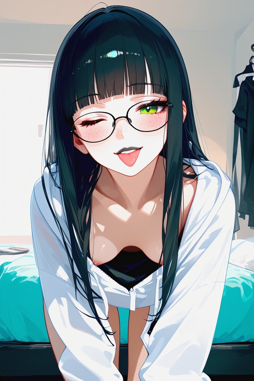 Freckles, Hanging Breast, Long Hair Hentai AI Porn