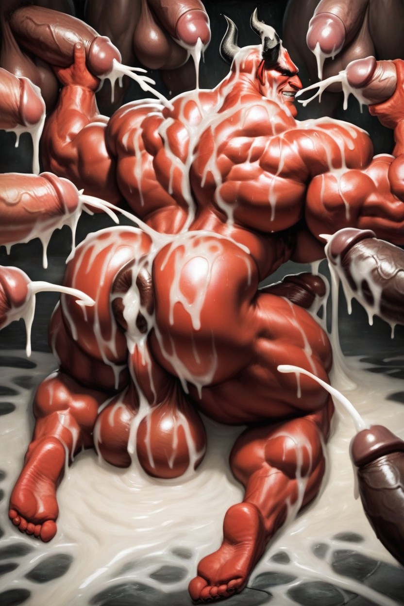 Hyper Cock And Balls, Demon, Cum On Bald Head AI Gay Porn