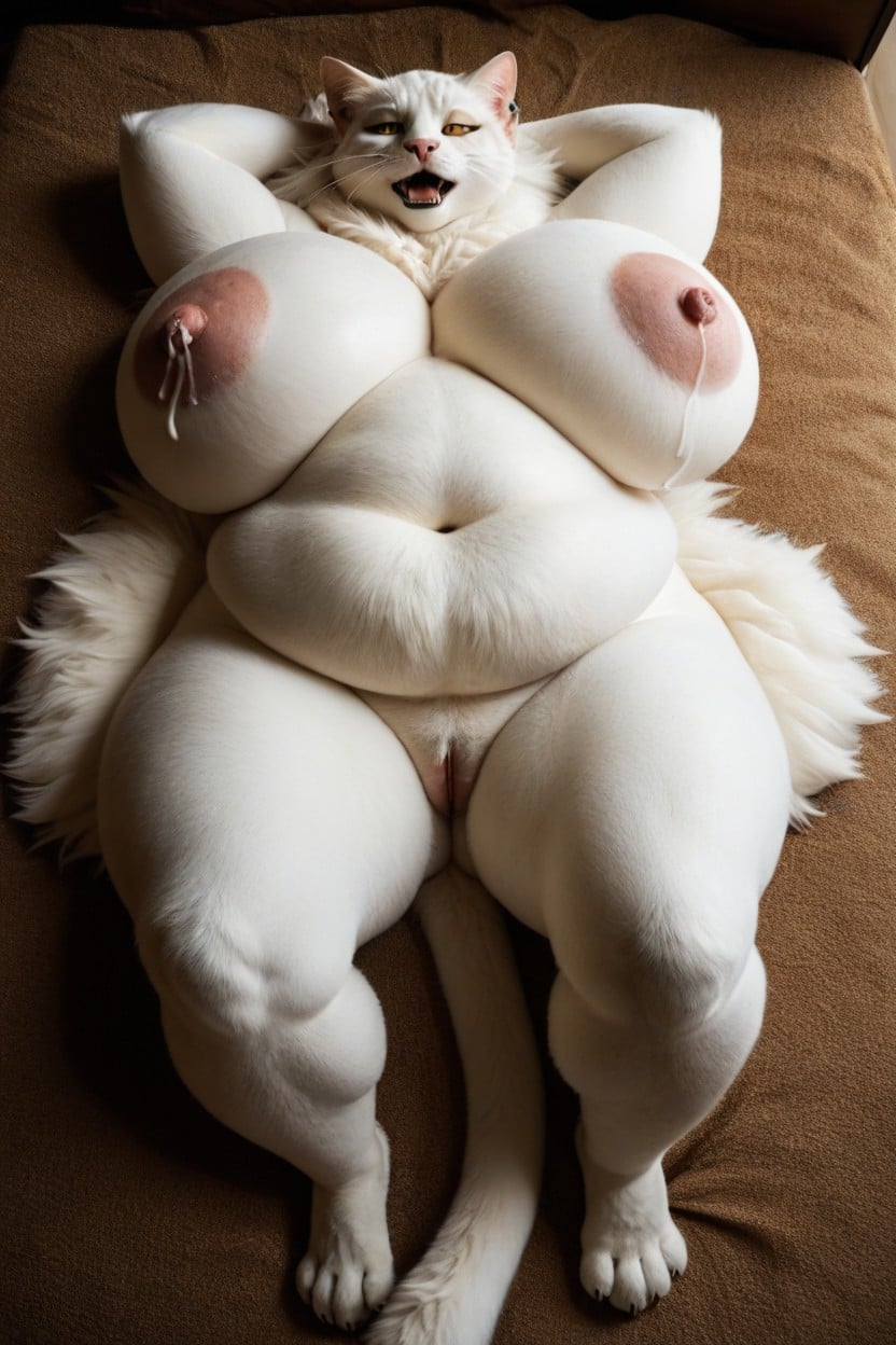 White Fur, Large Cock, Laying On Back AI Porn