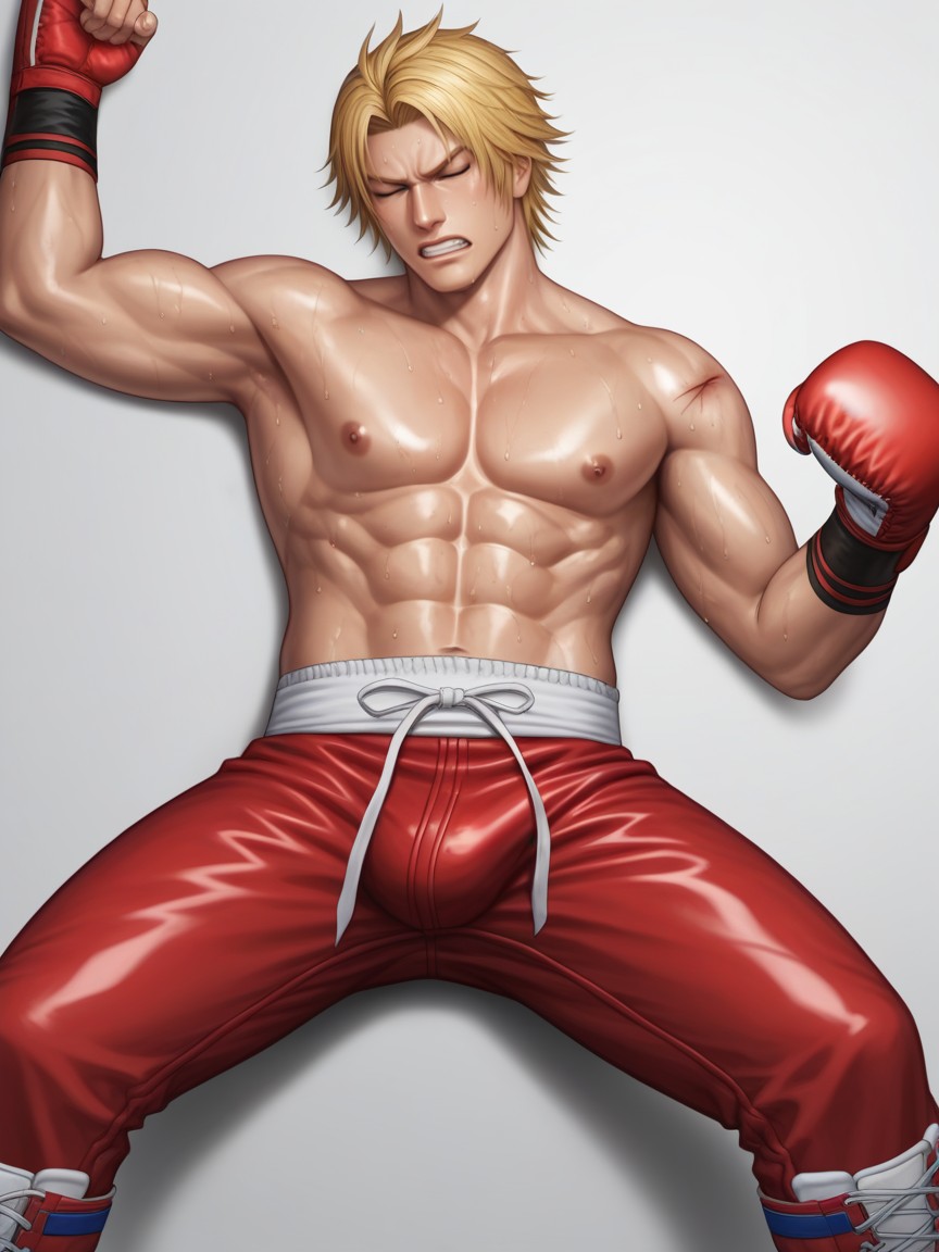 Laying, Solo, Yellow Fighting Gloves AI Gay Porn