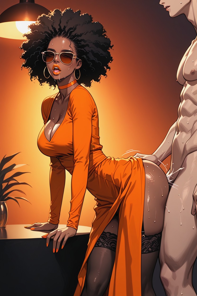 Giant Sweaty Black Muscular Man, Female Drooling, Blue Hour Hentai AI Porn