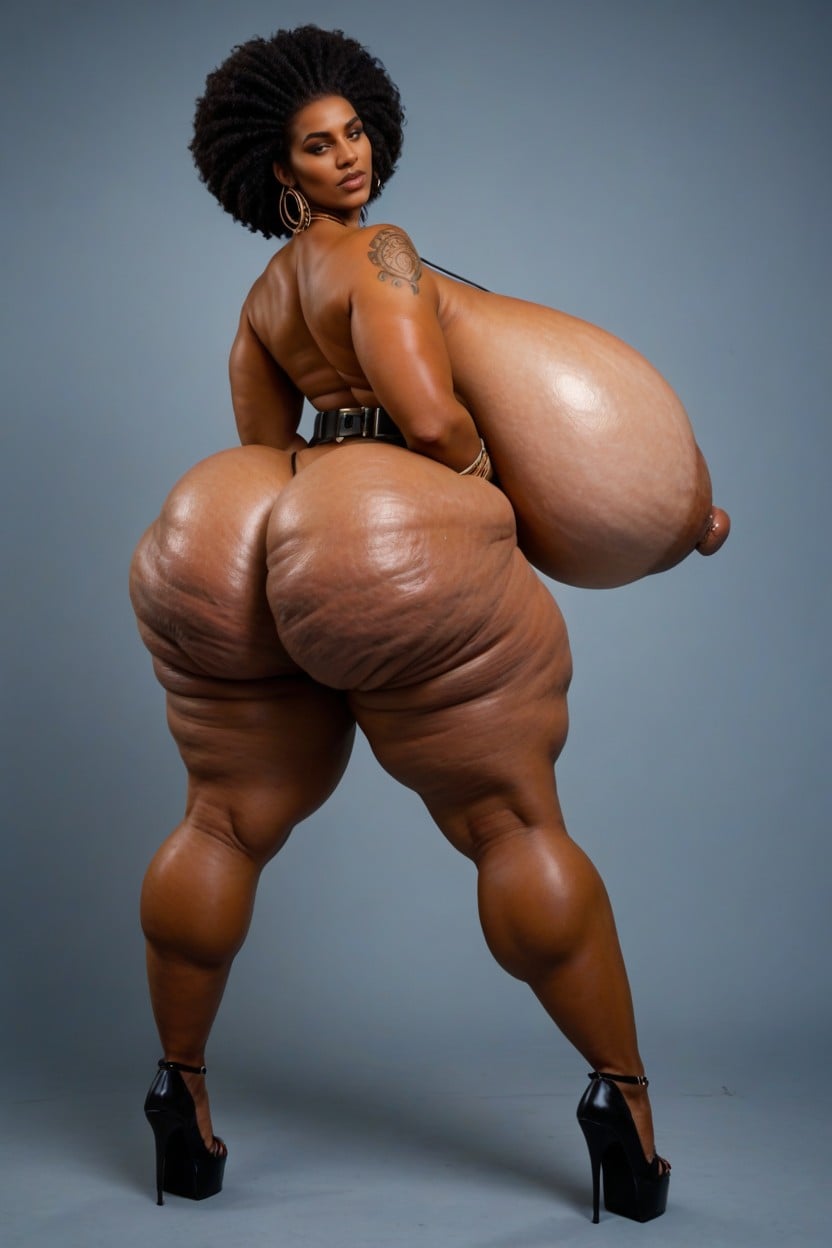 Squats, Afro Hair, Extremely Thick Thighs AI Porn