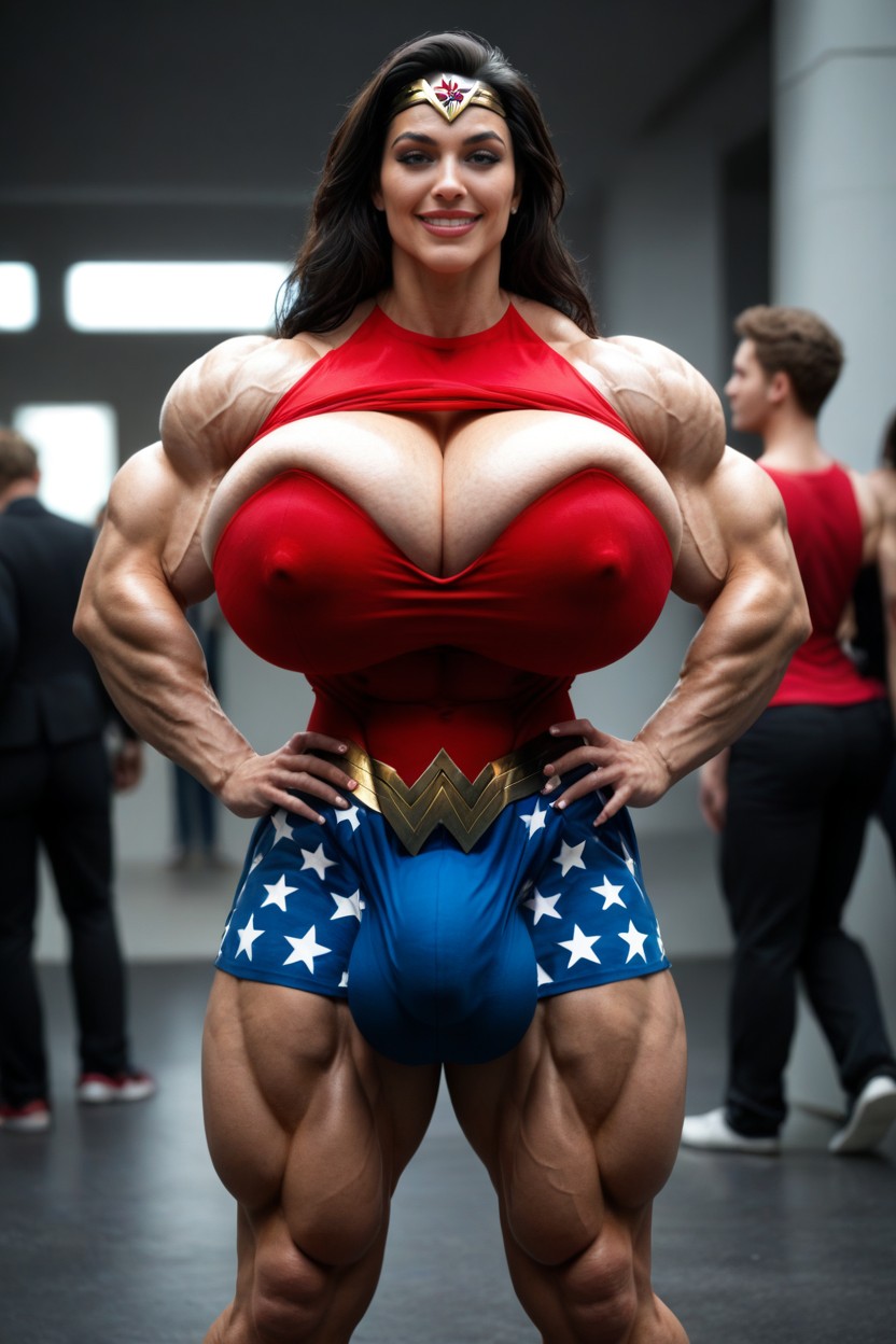 Gigantic Trapezius, Red Top, Muscular Female Porno IA transsexuelle
