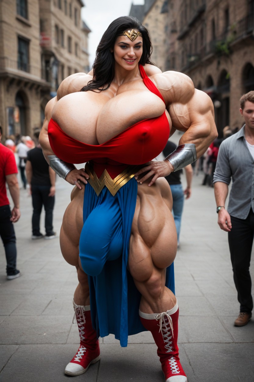 Hyper Gigantic Muscles, Hyper Gigantic Massive Muscles Woman, Blue Skirt Shemale AI Porn