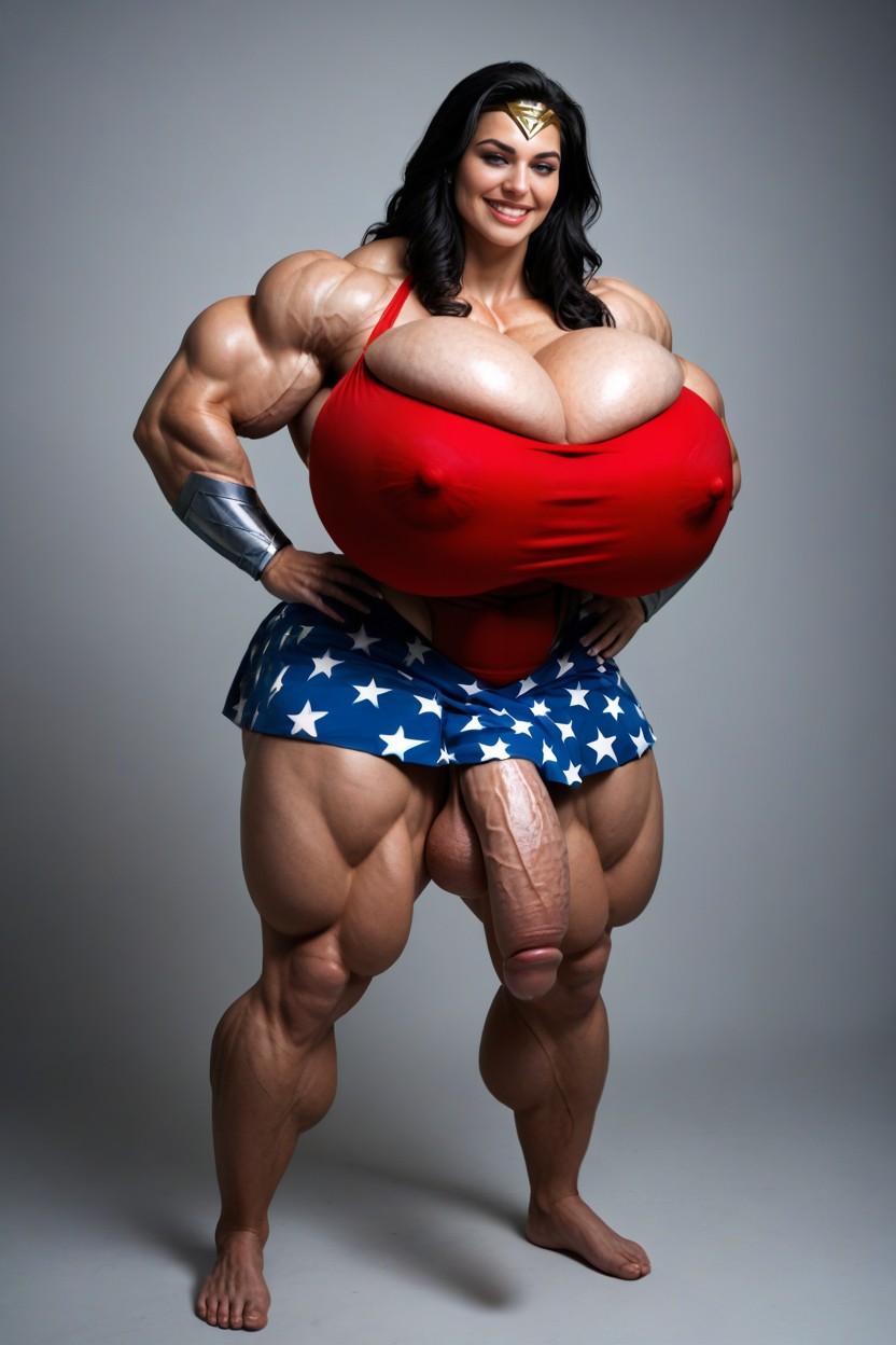Massive Rounded Bimbo Lips, Blue Skirt, Hands On Hips Shemale AI Porn