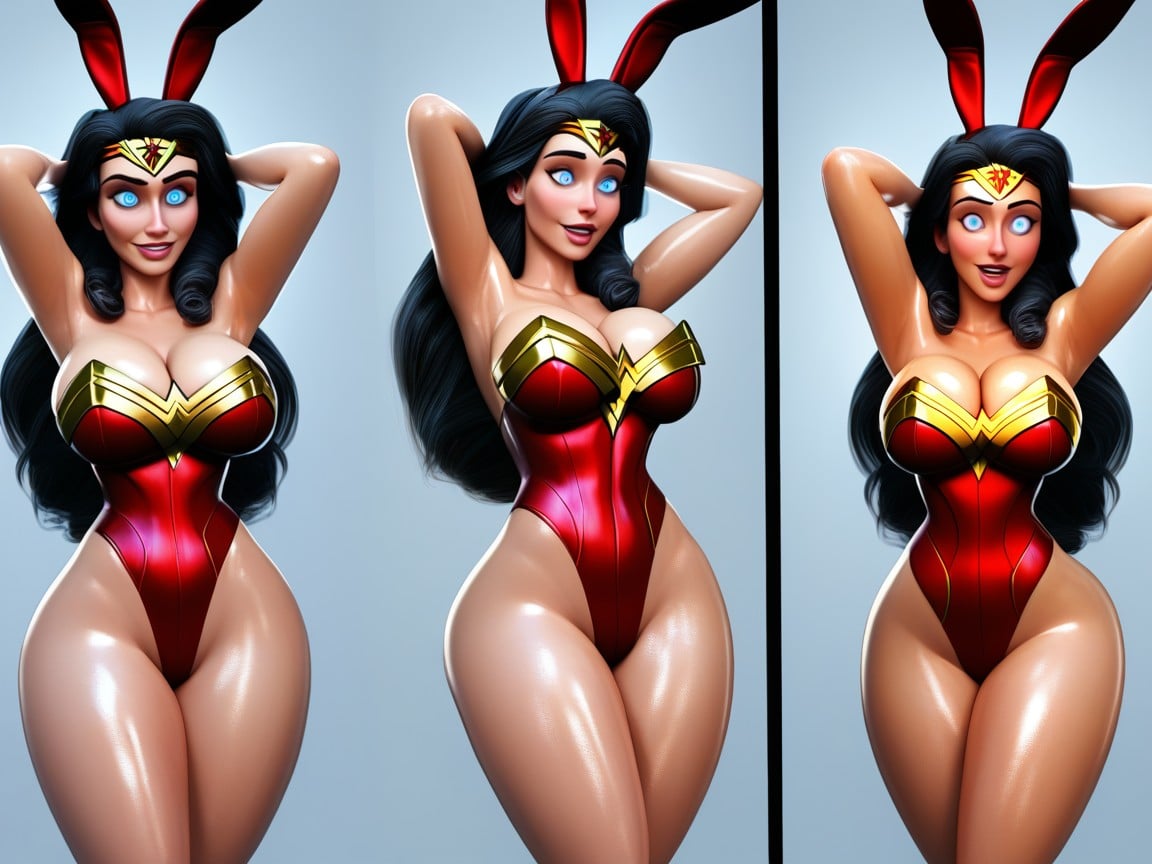 Smiling, Bunny Ears, Simple Grey Background AI Porn