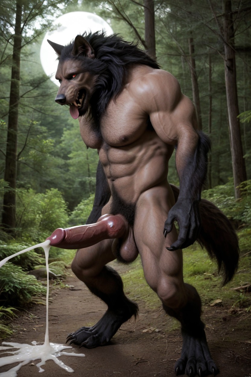 Large, Werewolf Monster, Werewolf Transforming On A Full Moon Furry Anthropomorphic AI Gay Porn
