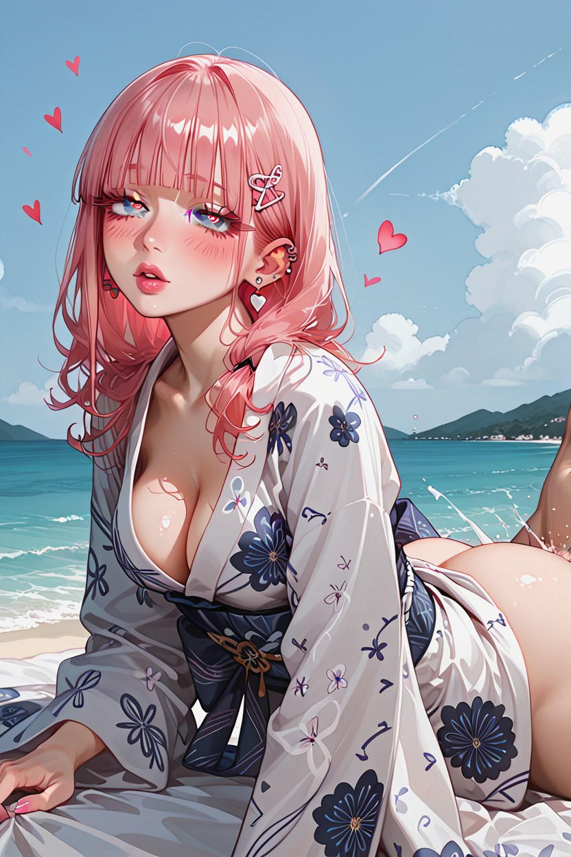Ocean Themed Design, Modern Yukata Styling, 18+ Hentai AI Porn