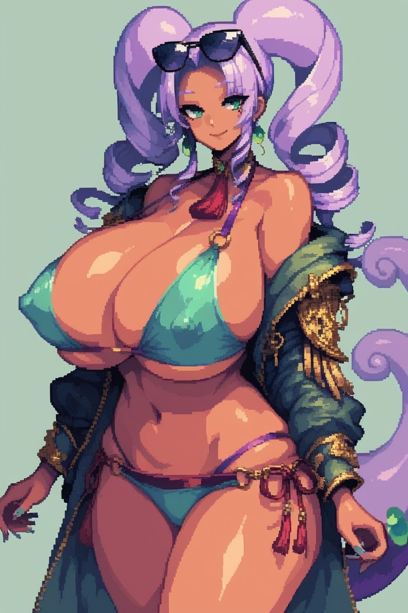 Purple Strap Gap, Detailed Face, Light Green Eyes Hentai IA